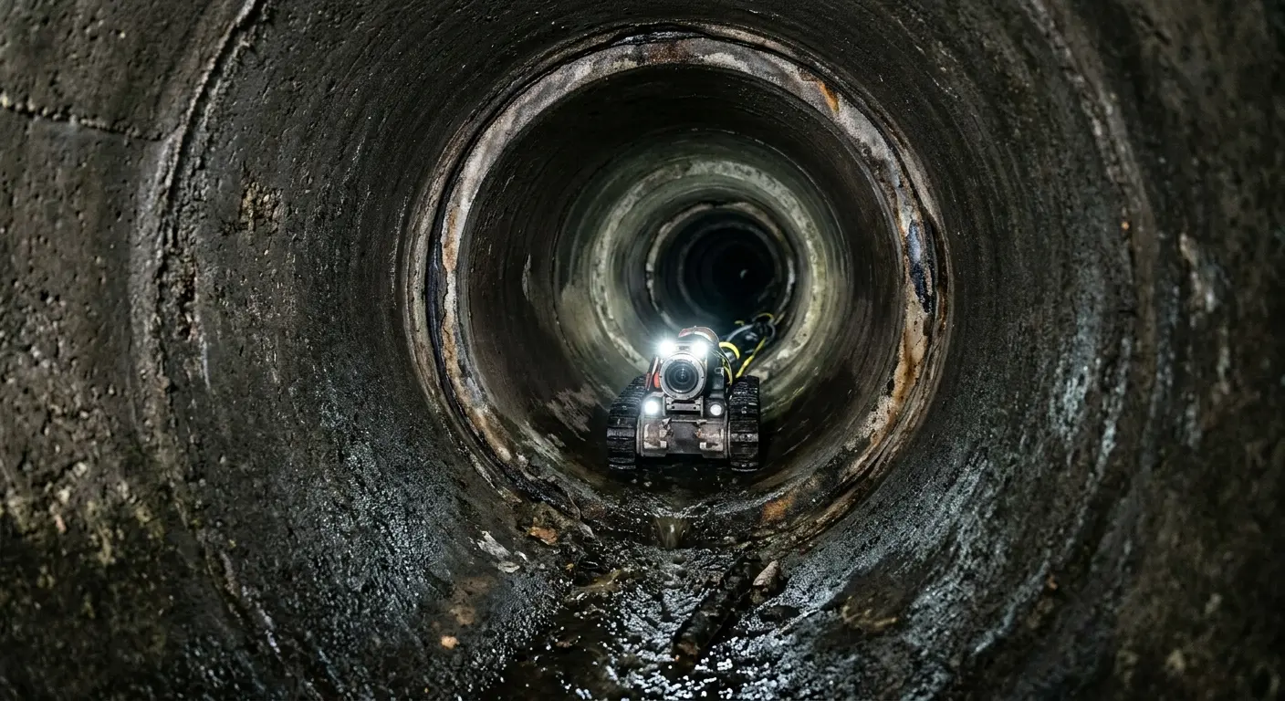 Robotic sewer camera inspecting pipe interior for Drain Snake Service in Ralston